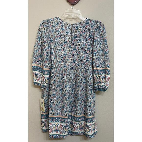 Bebop Womens XS Blue Floral Short 3/4-Sleeved Flowy Pleated Dress NWT! A1830 - Picture 2 of 8